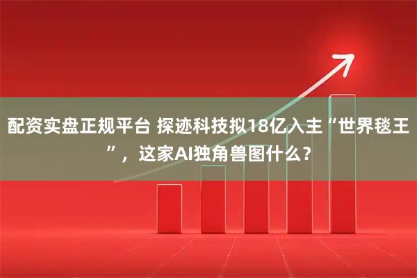 配资实盘正规平台 探迹科技拟18亿入主“世界毯王”，这家AI独角兽图什么？